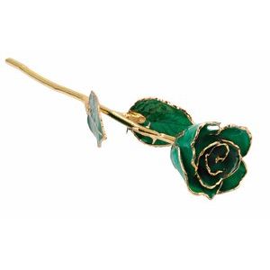 Lacquered Emerald Colored May Birthstone Rose with Gold Trim