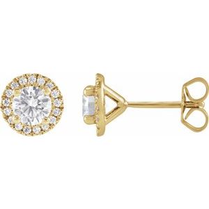 14K Yellow  Lab-Grown Diamond Halo Stud Earrings