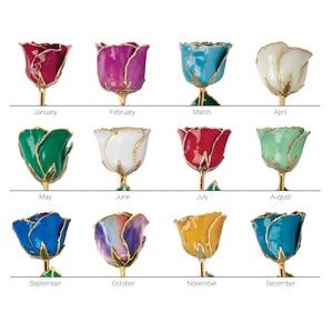 Lacquered Blue Sapphire Colored September Birthstone Rose with Gold Trim