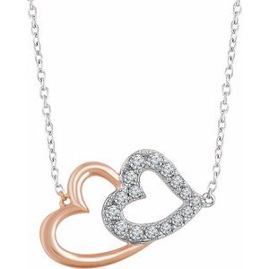 14K White/Rose 1/5 CTW Natural Diamond Double Heart 16-18" Necklace