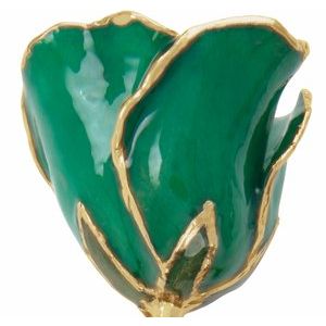 Lacquered Emerald Colored May Birthstone Rose with Gold Trim