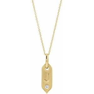 14K .05 CT Natural Diamond Initial Necklace 16-18"