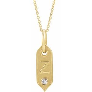 14K .05 CT Natural Diamond Initial Necklace 16-18"