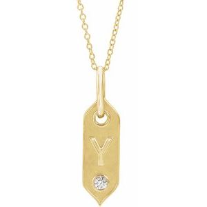 14K .05 CT Natural Diamond Initial Necklace 16-18"