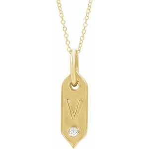 14K .05 CT Natural Diamond Initial Necklace 16-18"