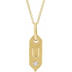 14K .05 CT Natural Diamond Initial Necklace 16-18"