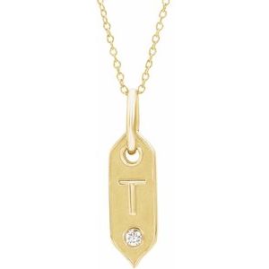 14K .05 CT Natural Diamond Initial Necklace 16-18"