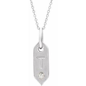 14K .05 CT Natural Diamond Initial Necklace 16-18"