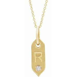 14K .05 CT Natural Diamond Initial Necklace 16-18"