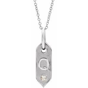 14K .05 CT Natural Diamond Initial Necklace 16-18"