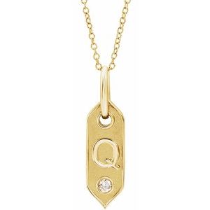 14K .05 CT Natural Diamond Initial Necklace 16-18"