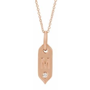 14K .05 CT Natural Diamond Initial Necklace 16-18"