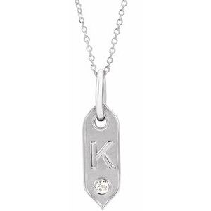 14K .05 CT Natural Diamond Initial Necklace 16-18"