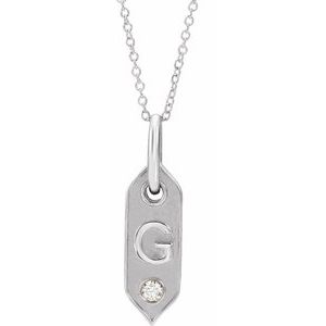 14K .05 CT Natural Diamond Initial Necklace 16-18"