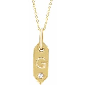 14K .05 CT Natural Diamond Initial Necklace 16-18"