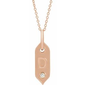 14K .05 CT Natural Diamond Initial Necklace 16-18"