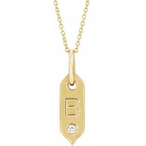 14K .05 CT Natural Diamond Initial Necklace 16-18"
