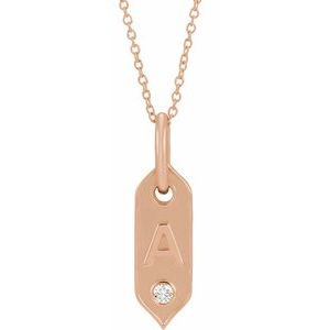 14K .05 CT Natural Diamond Initial Necklace 16-18"