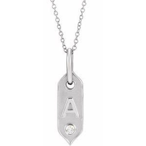 14K .05 CT Natural Diamond Initial Necklace 16-18"