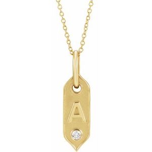 14K .05 CT Natural Diamond Initial Necklace 16-18"