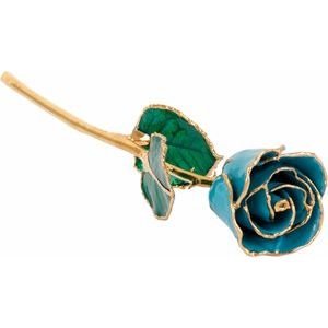 Lacquered Aquamarine Colored March Birthstone Rose with Gold Trim