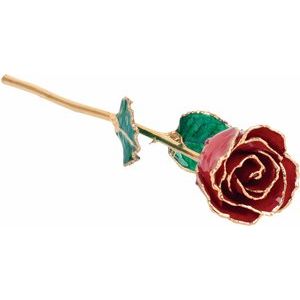 Lacquered Ruby Colored July Birthstone Rose with Gold Trim