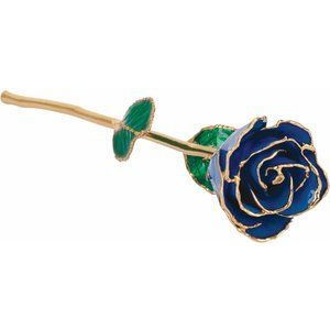Lacquered Blue Sapphire Colored September Birthstone Rose with Gold Trim