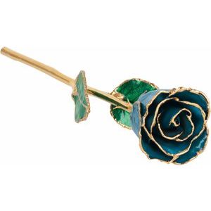 Lacquered Blue Zircon Colored December Birthstone Rose with Gold Trim