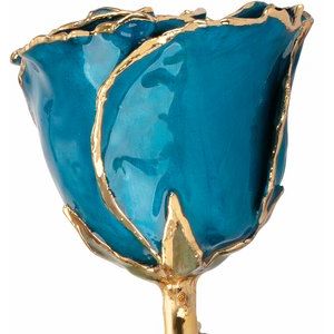 Lacquered Blue Zircon Colored December Birthstone Rose with Gold Trim