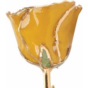 Lacquered Yellow Topaz Colored November Birthstone Rose with Gold Trim